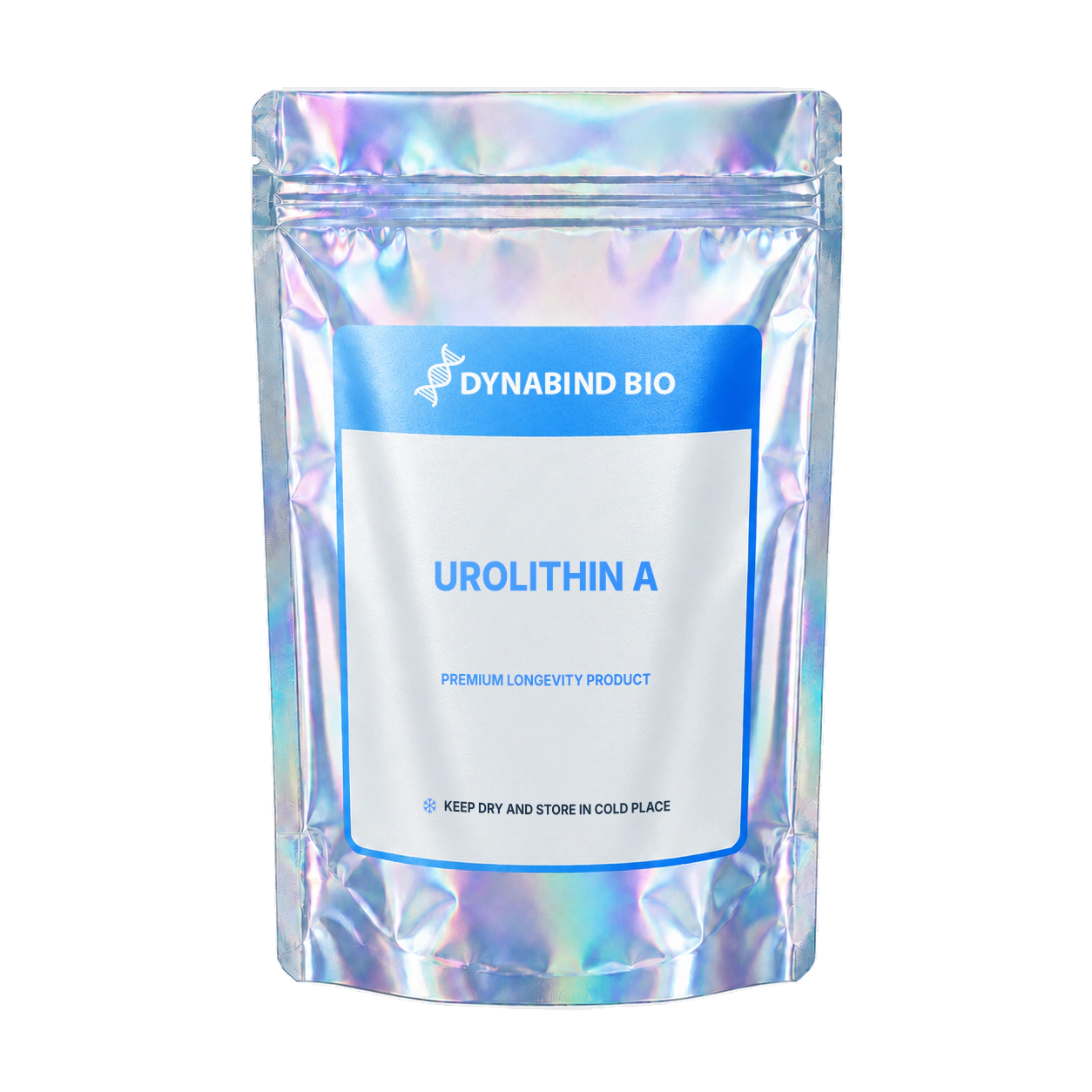 Urolithin A supplement pouch for mitophagy, mitochondrial quality control and muscle-function research by DynaBind Bio